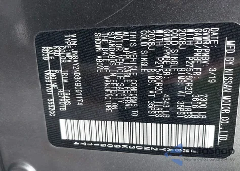 2019 Nissan Armada Sl z USA, uszkodzony, nr VIN JN8AY2ND3K9091174